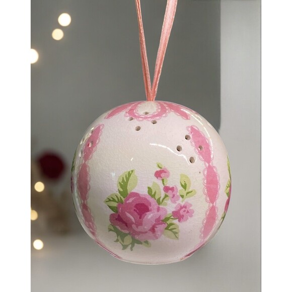 Vintage Ceramic Potpourri Pomander Hanging Ball Floral Pink w/Potpourri - Picture 1 of 8